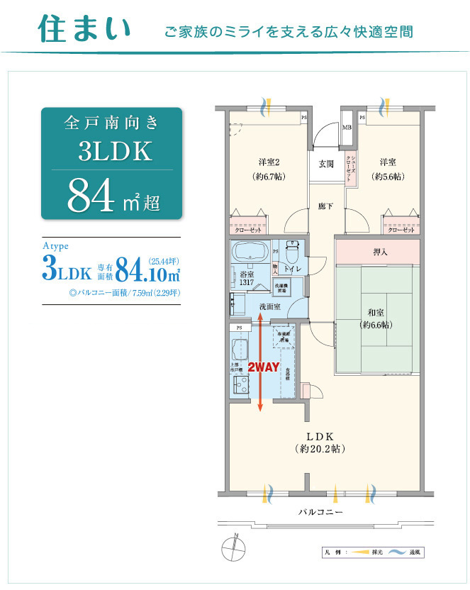 住まい　全戸南向き3LDK84㎡