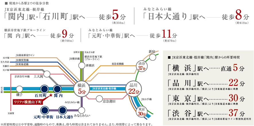 「関内」駅・「石川町」駅へ徒歩5分、「日本大通り」駅へ徒歩8分