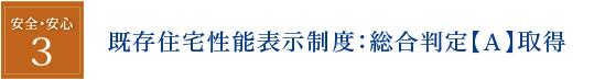 安全・安心　既存住宅性能表示制度：総合判定【Ａ】取得